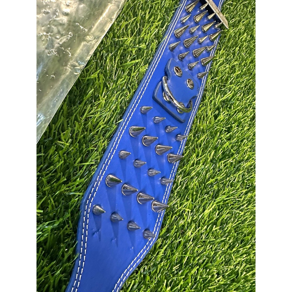 Genuine Leather Spiked Dog Collar Wide Luxury Blue Spike Pitbull Bully Size M